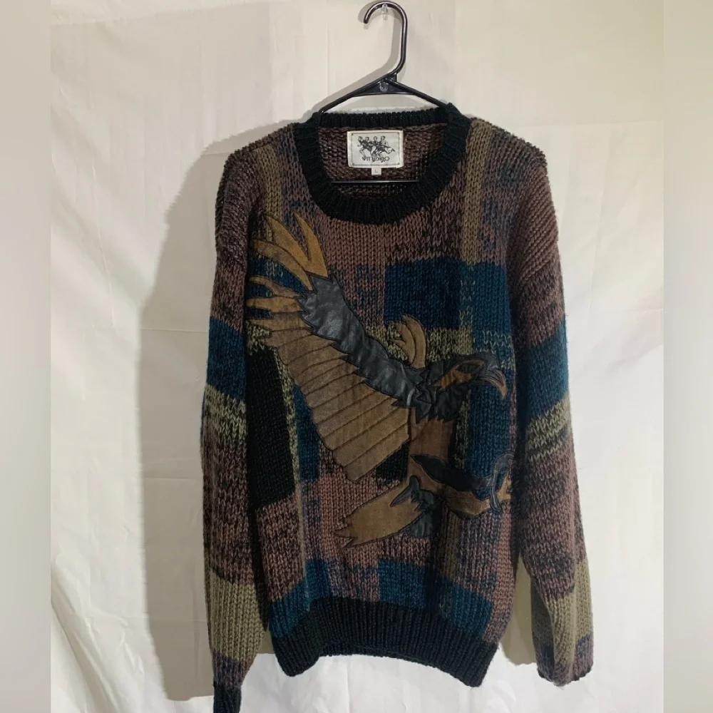 Vintage 1990s Eagle Knit Crewneck Sweater / Vintage 90s size L